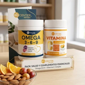 Pack Bienestar de Biocenter Natural con Omega 3-6-9 de Sacha Inchi 500g y Vitamina C Complex de Camu Camu 250g en polvo.