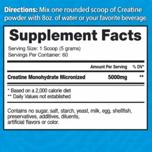 Tabla nutricional de la Creatina Dragon Pharma 300g en gelosantech